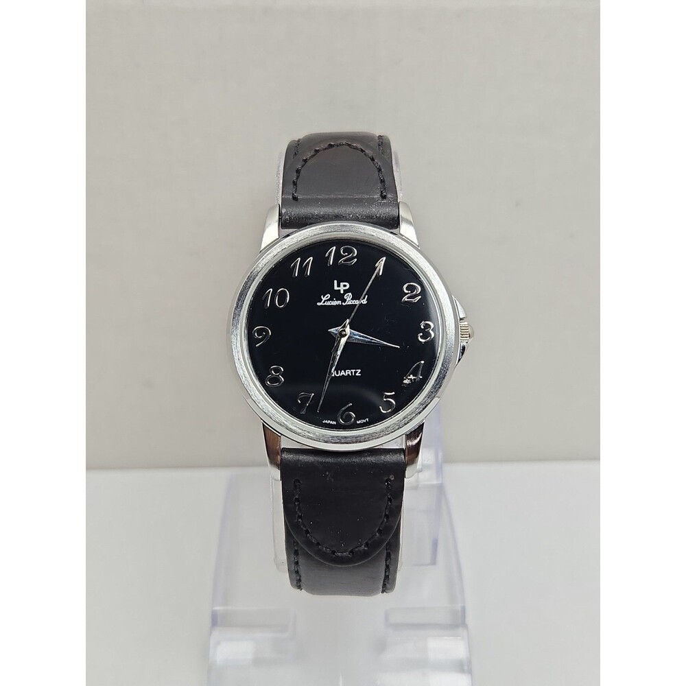 Lucien Piccard Mens Quartz Black Dial Silver Tone Dress 35mm Watch New Battery